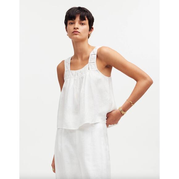 Madewell Embroidered A-Line Top 100% Linen White Flowy Lightweight Size Small - Picture 7 of 8